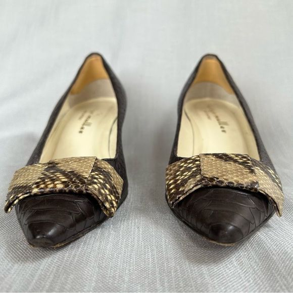 BETTYE MULLER LADIES HEELS SHOES 40 BROWN PYTHON LEATHER TEXTURED BOW POINTY - Picture 3 of 16